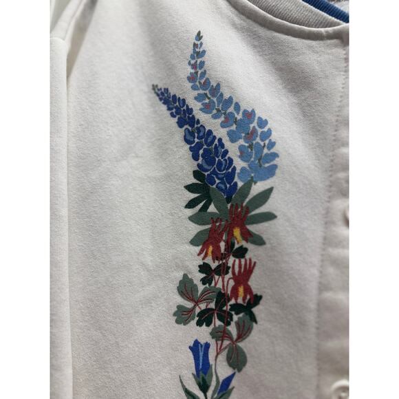 Vintage Orvis Women's Size Medium White Floral Button Up Granny Sweater - Picture 2 of 9